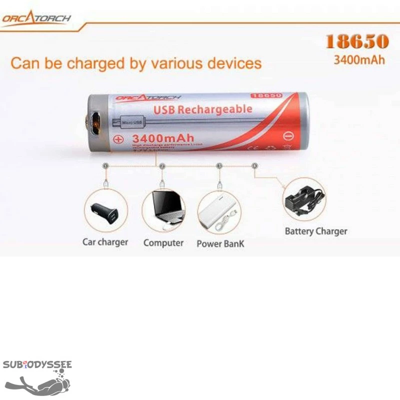 Batterie 18650 3400mAh Rechargeable Par USB - Orca 4 Batterie 18650 3400mAh Rechargeable Par USB - Orca – Image 2