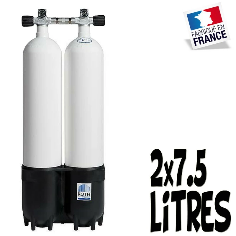 Bi-Bouteille De Plongée 2 X 7.5 Litres 230 Bars (Ø140mm) - Roth 3 Bi-Bouteille De Plongée 2 X 7.5 Litres 230 Bars (Ø140mm) - Roth