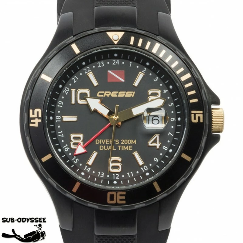 TRAVELLER DUAL TIME Noir/Doré Montre De Plongée - Cressi 3 TRAVELLER DUAL TIME Noir/Doré Montre De Plongée - Cressi